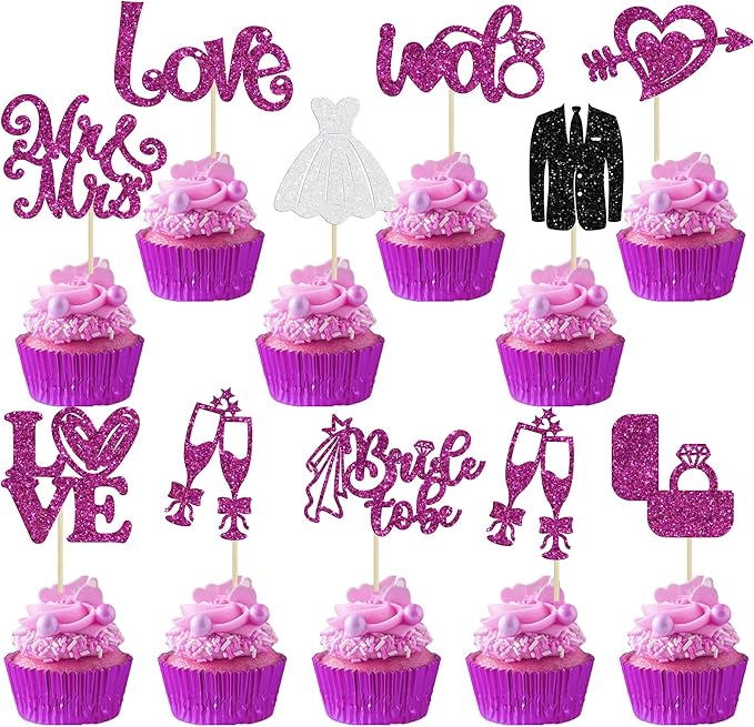Ephlyn 30Pcs Bride to be Cupcake Toppers Glitter Wedding Cake Topper - Image 2