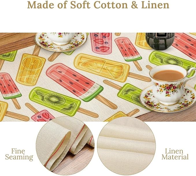 Ce Cream Table Runner, Cold Fruity Popsicles Summer Sweet Seasonal Dinner Runner - Image 5