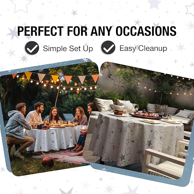 Exquisite Silver Star Tablecloth Plastic 12-Pack Disposable Round Tablecloths - Image 5