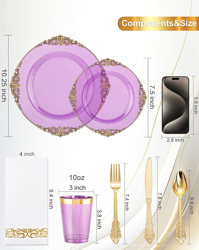 Nervure 350PCS Purple Plastic Plates - Image 3