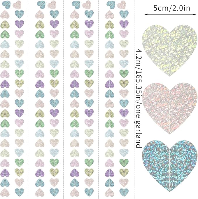 Iridescent Disco-Holographic Party-Decorations Heart Streamers-Garland - 52ft - Image 2