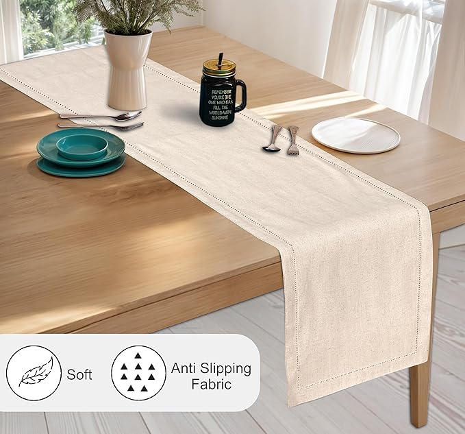 Ruvanti Linen Table Runner 72 Inches, Classic Hemstitch, Non-Slipping, Stain - Image 2
