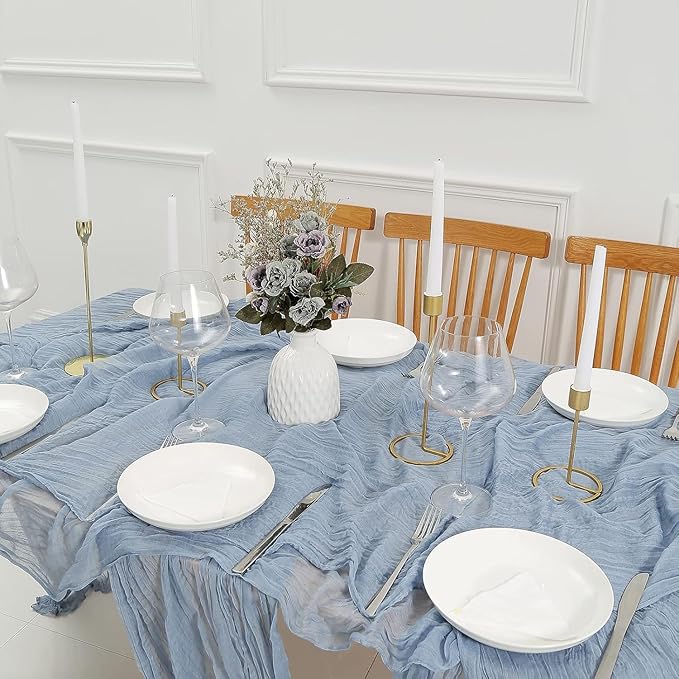 12Pcs Gray-Blue Cheesecloth Table Runner 120 Inch10FT Gray-Blue Rustic Boho - Image 7