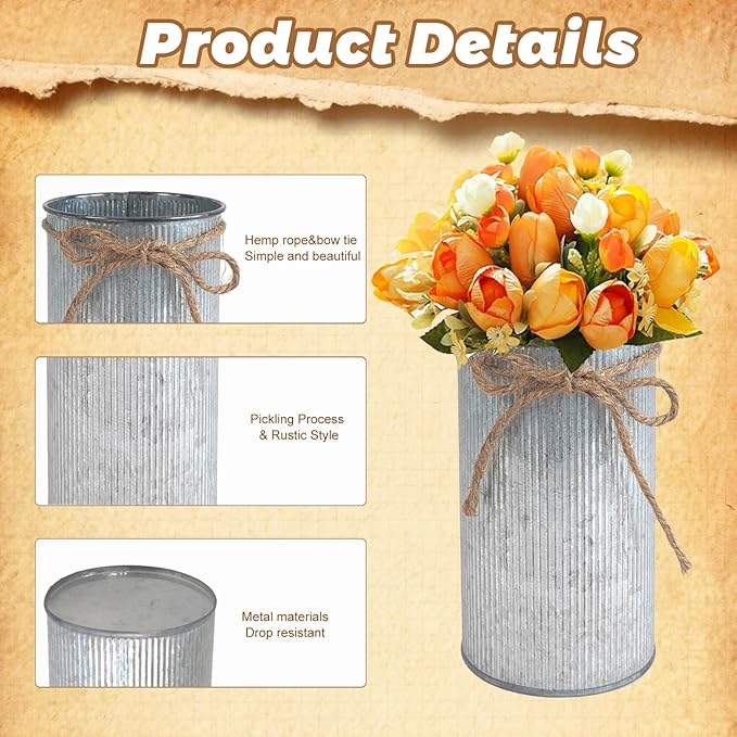 6" High Vase Centerpiece for Table, Rustic Farmhouse Mason Jars - Image 3