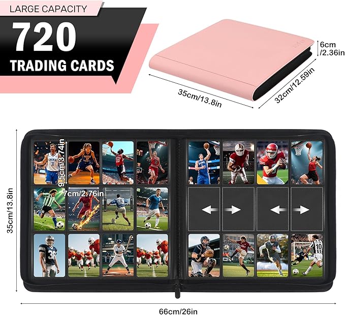 12 Pocket Card Binder, Zipper Trading Card Binder, 720 Large Capacity Side - Image 2