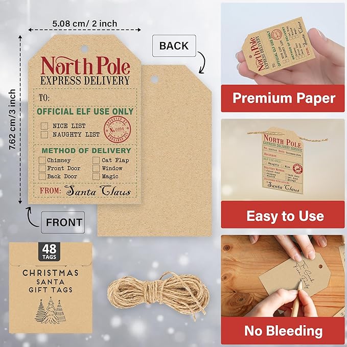 from Santa Christmas Gift Tags, 48 Kraft Labels - Image 5