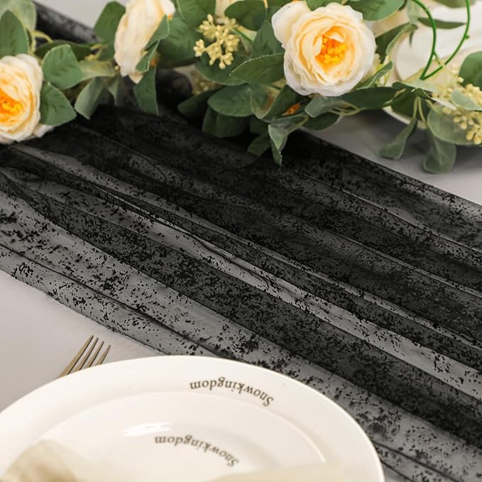 Snowkingdom Black Table Runner, 10FT Sheer Tulle Cheesecloth Gauze Metallic - Image 6