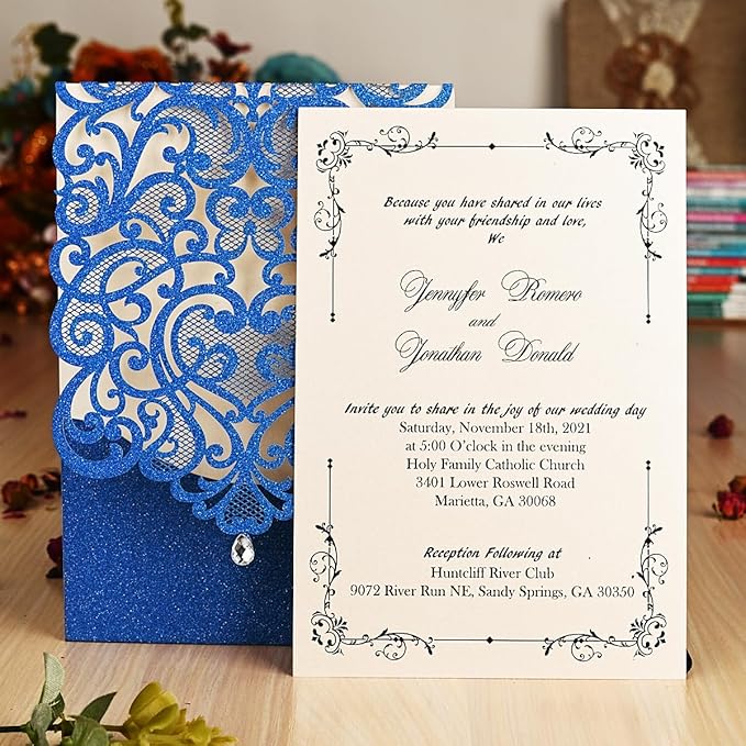 Hosmsua 50PCS Wedding Invitations Cards 5 x 7.3 Inch Laser Cut Hollow Rose - Image 7
