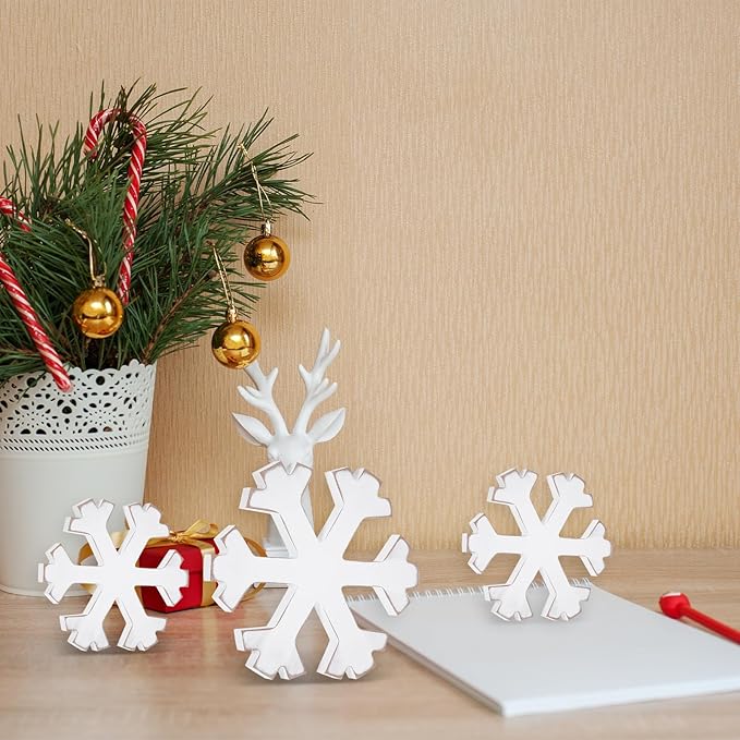 6Pcs Snowflake Decorations Christmas Decor White Winter Wooden Snowflakes - Image 7