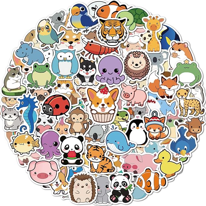 100 Pcs Animal Stickers for Kids, Cute Water Bottle Stickers for Kids Waterproof by pcnearty