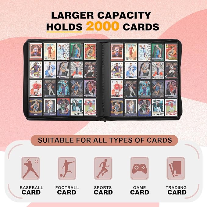 20-Pocket Card Binder, Trading Card Binder Holds 2000 Cards, Premium Zippered - Image 4