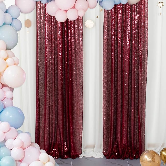 ShinyBeauty Burgundy Sequin Curtain Backdrop 2 Panels 4FTx8FT Photo Curtain by ShinyBeauty