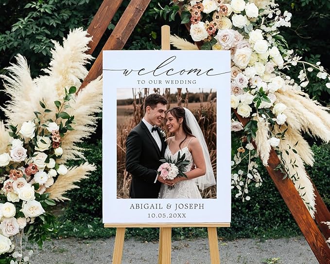 Welcome Wedding Signs, Minimalist Photo Wedding Sign Decorations Signage 12" X by CENOVACY