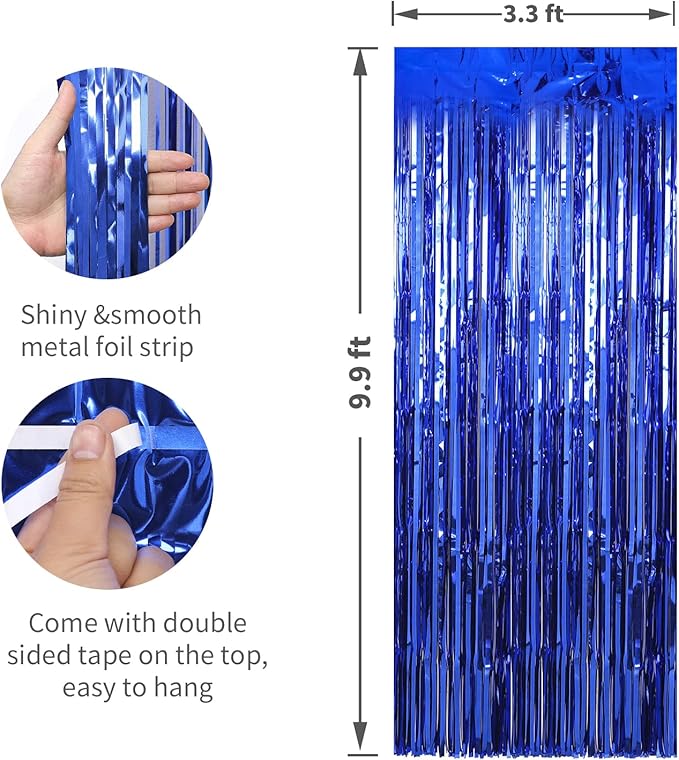 Crosize 2 Pack 3.3 x 9.9 ft Dark Blue Foil Fringe Curtains Party Decorations - Image 2