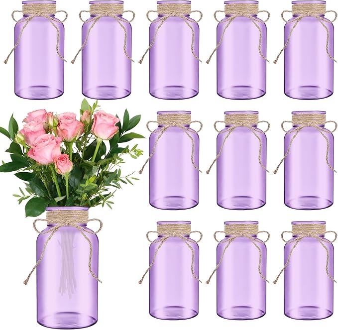 Vintage Glass Flower Vase，12 Pack Farmhouse Purple Glass Centerpiece Vases by LEYIQUCHAMPAGNEWINEGLASSES