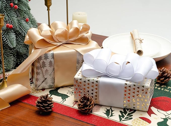 Champagne Gold Satin Ribbon Double-Faced Wired Ribbons - Image 5