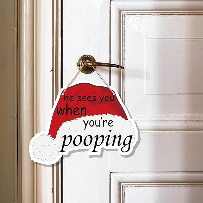 Funny Christmas Wooden Sign, Novelty Humor Xmas Hanging Sign Wall Decor - Image 2
