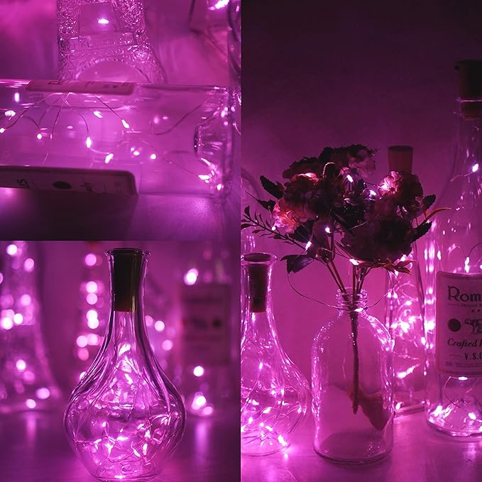 Wine Bottle Lights with Cork, Battery Operated 20 LED Cork Shape Silver Wire - Image 7