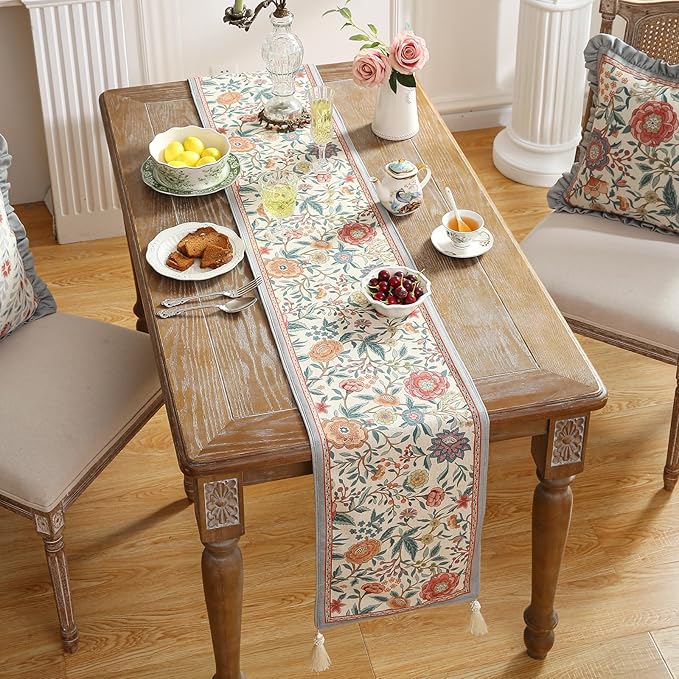 Floral Cloth Small Runner for Table, Decorative Linen 63 Inches Long Table - Image 9