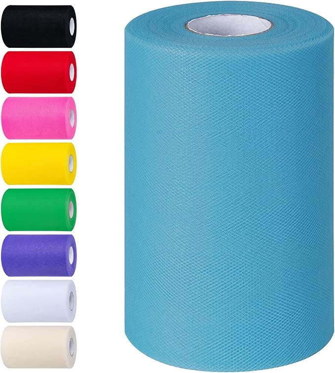 Peacock Blue Tulle Fabric Rolls 6 Inch by 100 Yards Tulle Roll Spool Fabric by Unknown