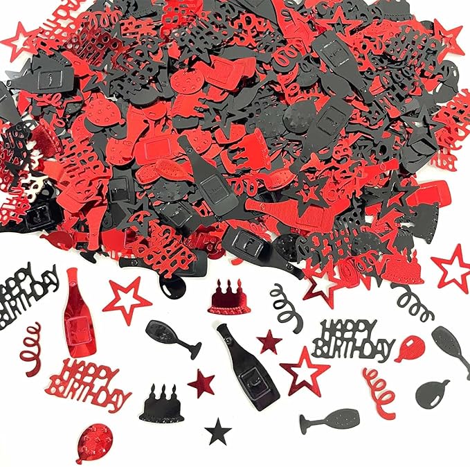 Red Black Happy Birthday Confetti, Birthday Decorations Confetti Metallic Foil by WEIKA