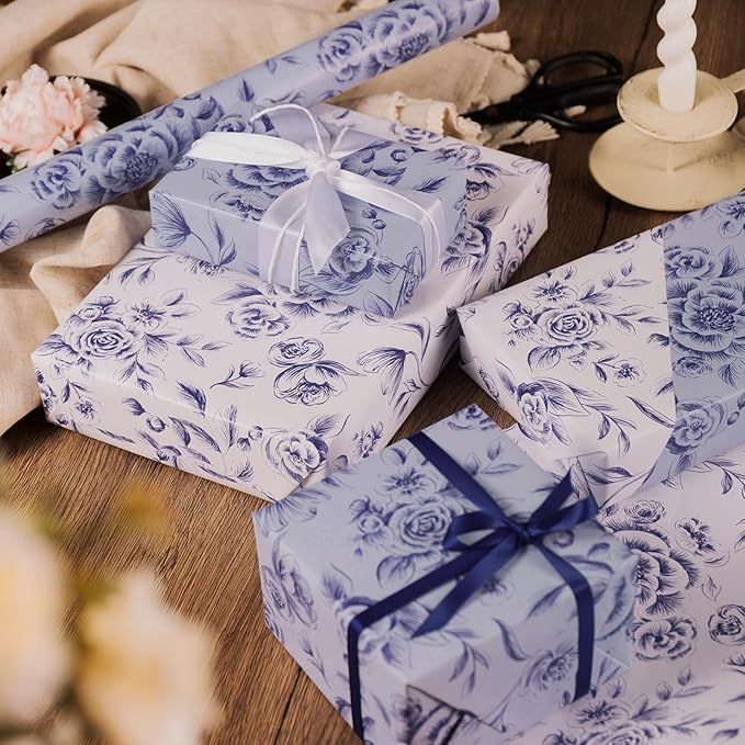 WRAPAHOLIC Jumbo Reversible Floral Wrapping Paper Roll - Image 5