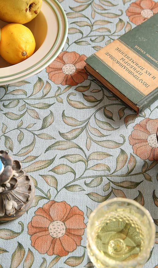 patdrea Designer French Linen Blue Round Table Cloth, Vintage Floral Tablecloth - Image 8