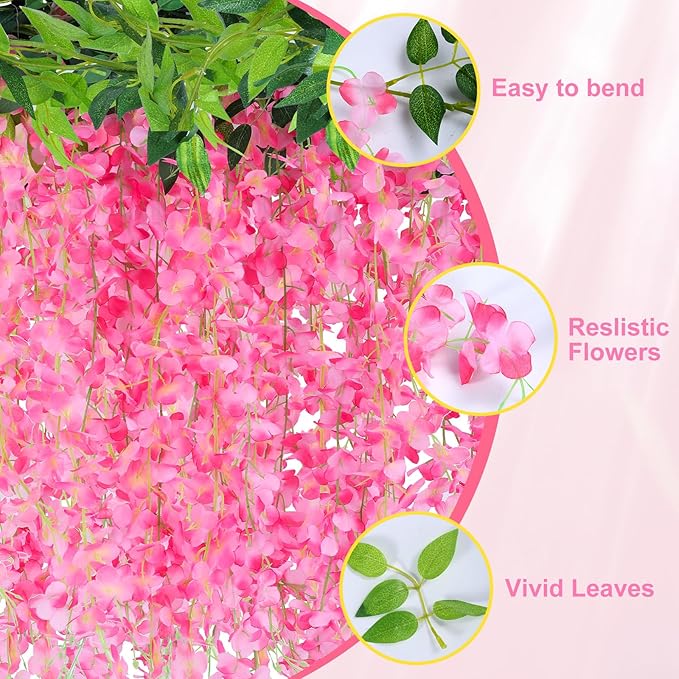 Wisteria Artificial Flowers Garland，10Pcs Total 60ft Silk Fake White Wisteria - Image 4