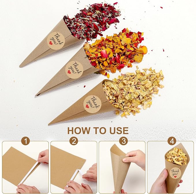 PATIKIL Dried Flower Confetti Cones, Light Yellow/Pink - Image 3