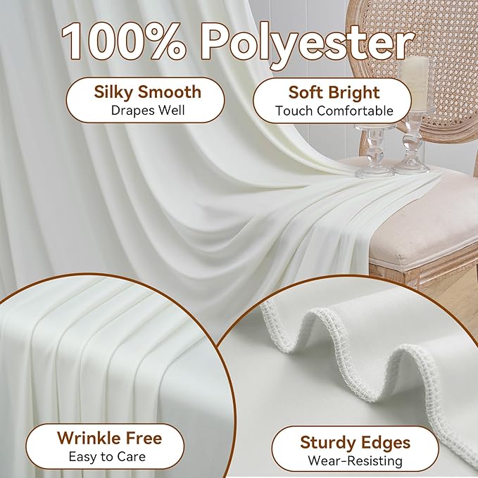 60×14ft Wrinkle Free Ivory Backdrop Curtain, Soft Silky Easy to Drape Cream - Image 4