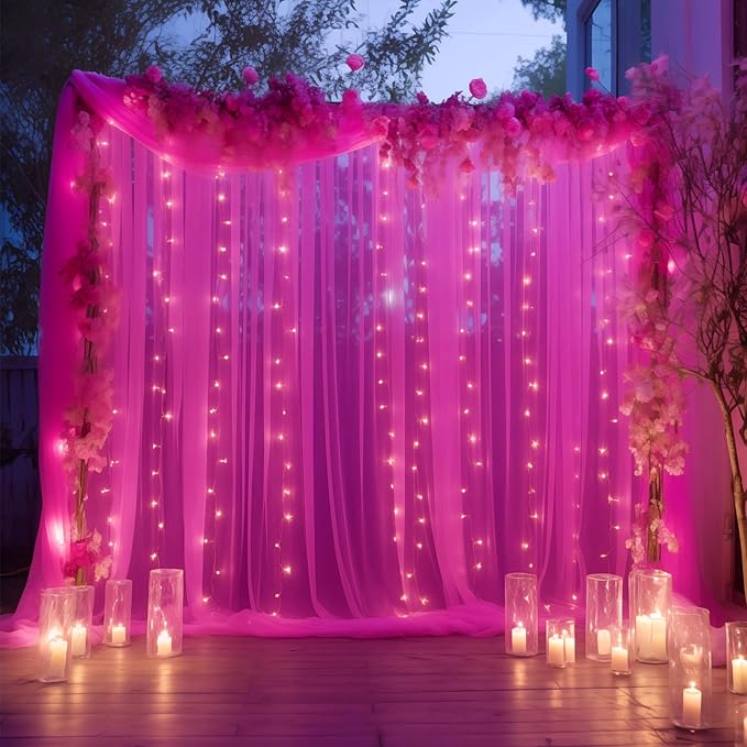 30×10ft Hot Pink Tulle Backdrop Curtain - Image 3