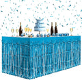 2 Pack Lake Blue Table Skirts, 29x108" Metallic Foil Tinsel Fringe Table Skirts by Unknown