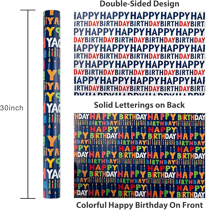 Yarcony Reversible Birthday Wrapping Paper Roll - Image 6