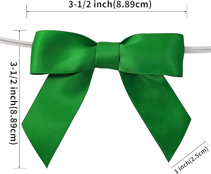 50pcs 3-1/2" Green Satin Ribbon Bows - Image 3