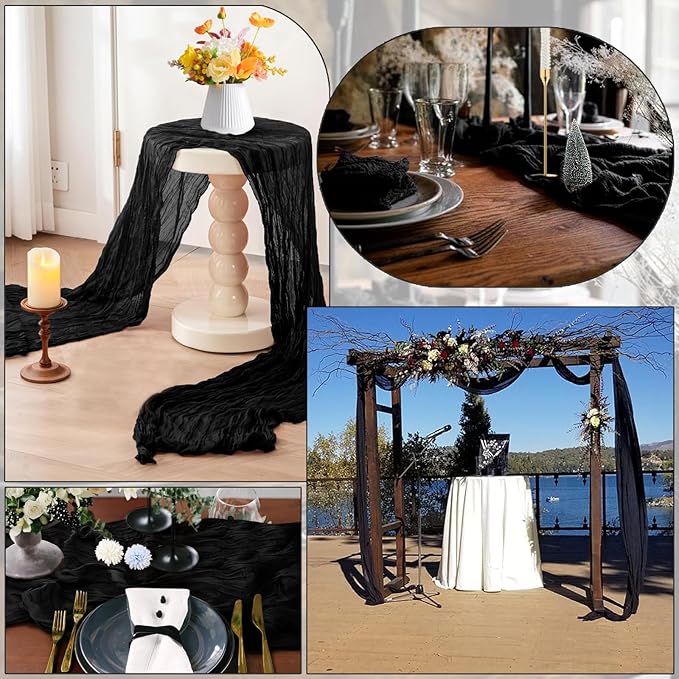 16PCS Black Cheesecloth Table Runner 10FT 35x120Inch Boho Gauze Cloth Long - Image 7