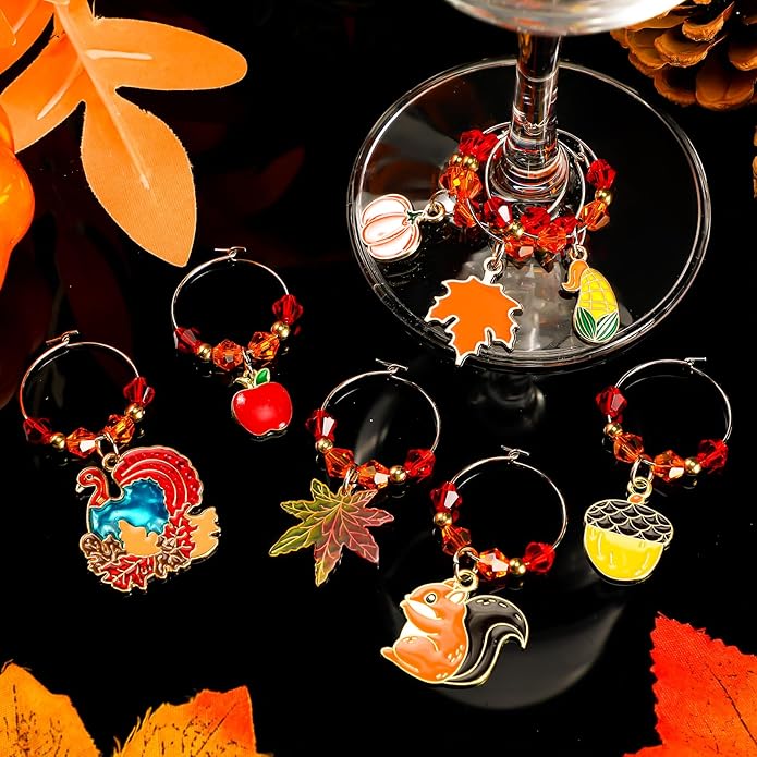 Sasylvia 8 Pieces Thanksgiving Fall Wine Glass Charms Fall Glass Markers - Image 7