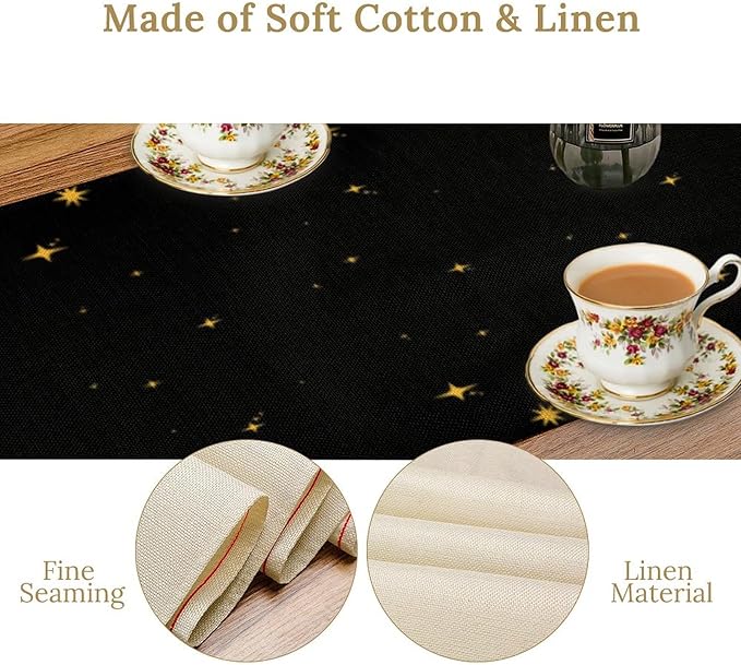 Mushroom Kitchen Table Runner, Gothic Moon Star Plants Witchy Moonlit Flower - Image 5