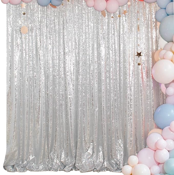 ShiDianYi Sequin Backdrop Silver 20X10FT Wedding Backdrop Photo Booth Glitter by ShiDianYi