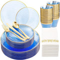Rubtlamp 175 Pcs Plastic Dinnerware Set, Hammered Party Plates Set Include by Rubtlamp