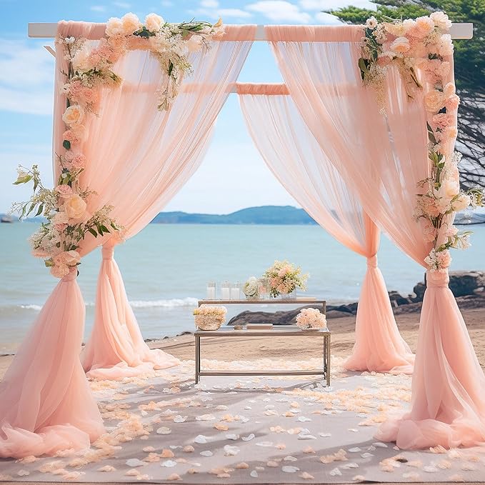 10x10 Peach Tulle Backdrop Curtains - Image 9