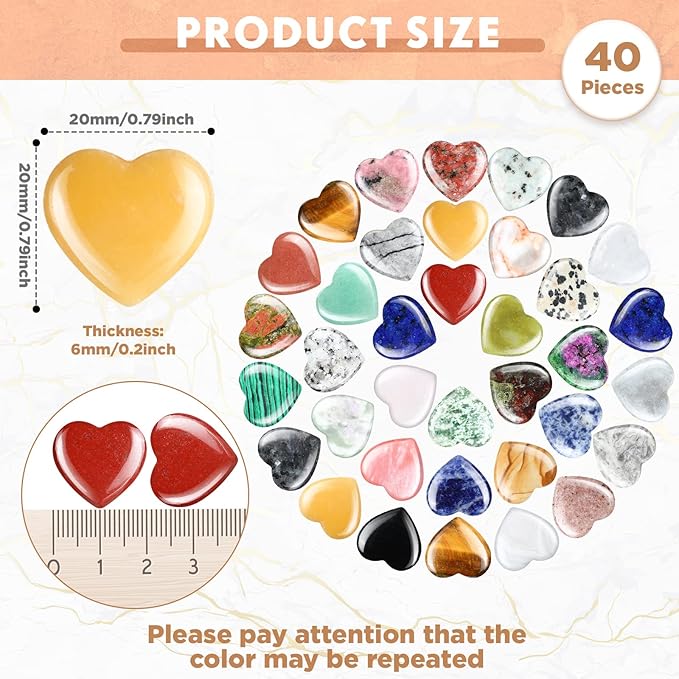 Nuenen 40 Pcs 0.8 Inch Worry Stone Bulk Crystals Heart Shaped Rock Tiny - Image 2