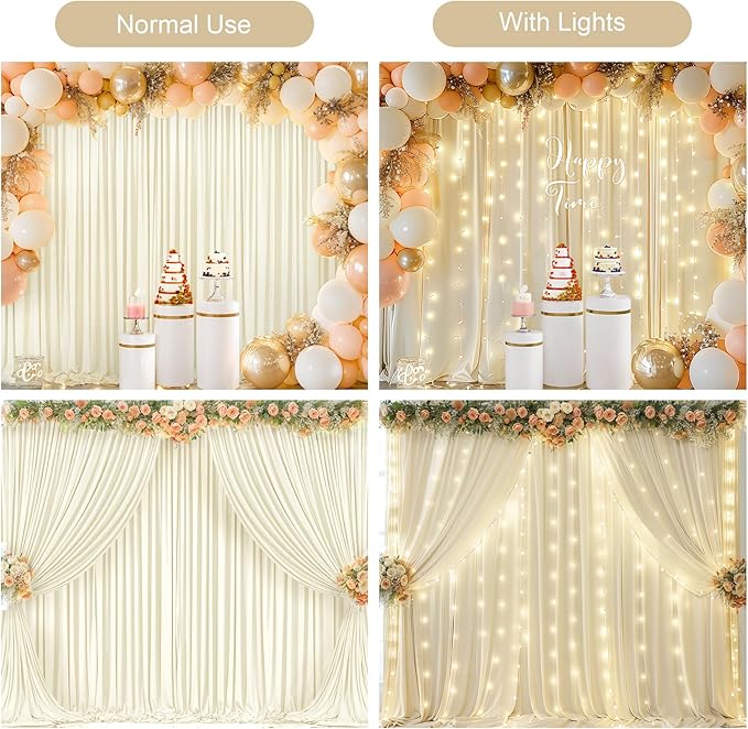 Beige Backdrop Curtains with Lights String - Image 3
