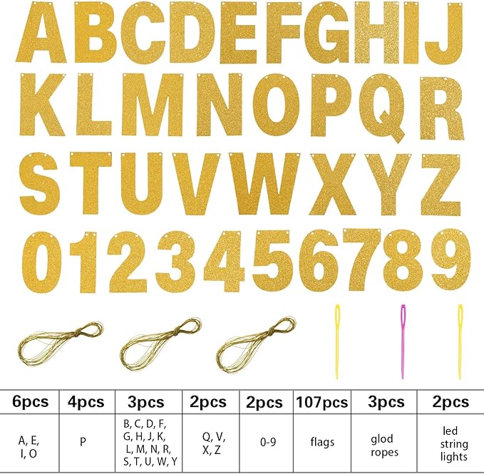 TaoBary 112 Pcs DIY Letter Kit Glitter Customizable Banner Letters Include 107 - Image 3