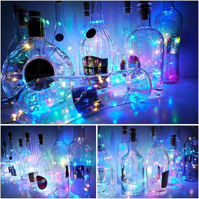 Wine Bottle Lights with Cork 15Pack 10 LED 40 Inches Battery Operated Silver - Image 8