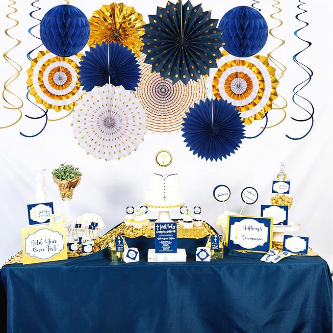 Navy-Blue White-Gold Graduation Party-Decorations - Image 6