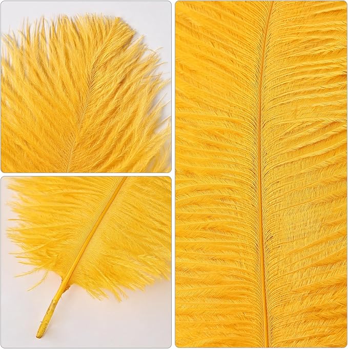 THARAHT Golden Yellow Ostrich Feathers 24pcs Natural Bulk 8-10Inch 20cm-25cm - Image 3