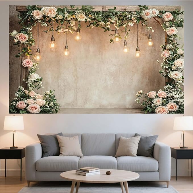6x4ft Country Wedding Photography Backdrop Floral Rustic Roses Farmhouse Wooden - Image 8