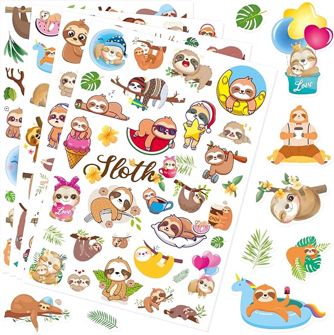 Cute Sloth Stickers Wild Jungle Forest Animal Decal Sticker 770 Counts Party by MoShining