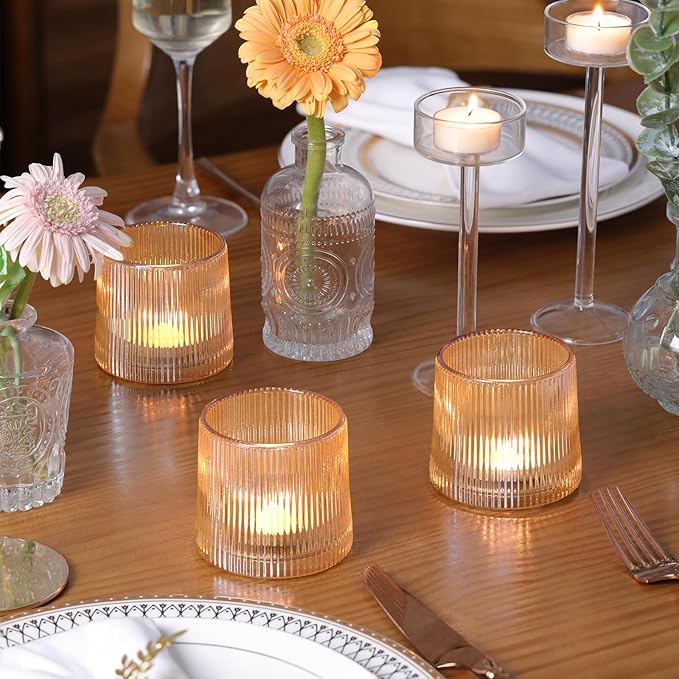 DARJEN Gold Ribbed Tealight Votive Candle Holders- 6Pack Glass Candle Holders - Image 7