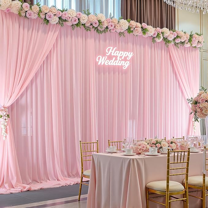 10ft x 10ft Peach Pink Backdrop Curtains, Wrinkle-Free Sheer Chiffon Fabric - Image 6